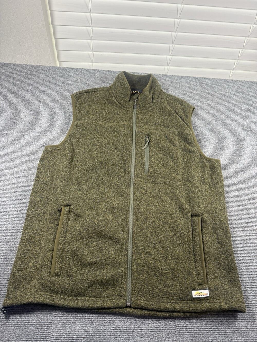 Orvis Men’s Large Olive Green Heathered Full Zip Fleece Vest Outdoor
